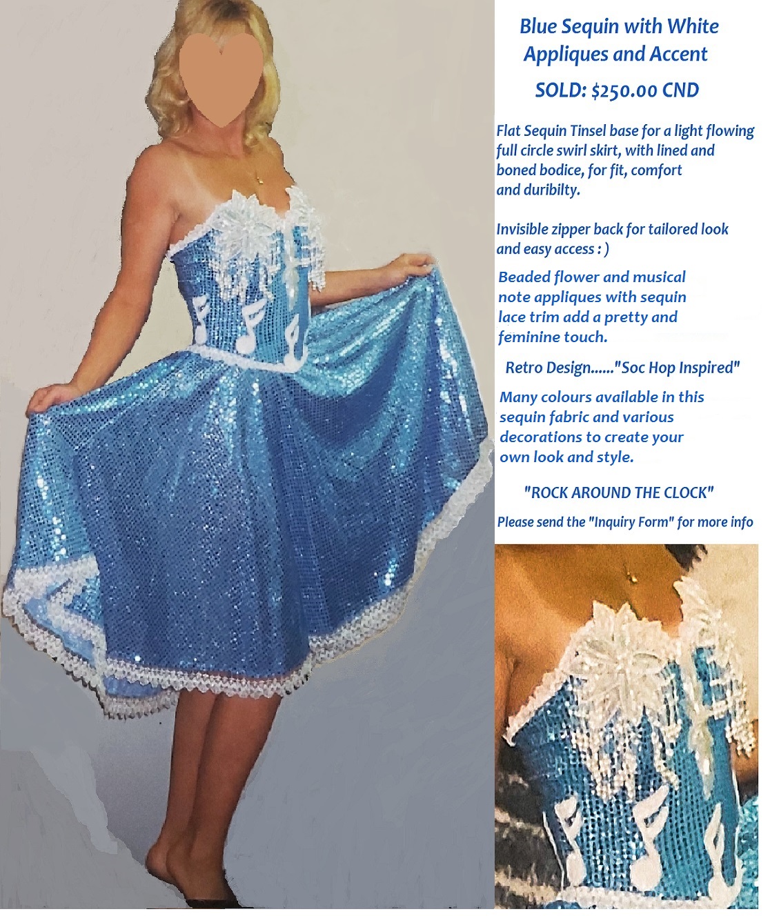 Blue Flat Sequin Party Dance 1950's Era Cosplay Theme Costume